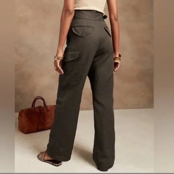 Banana Republic Heritage Explorer Belted Pants 12 Linen Cotton Wide Leg Safari - Picture 7 of 16